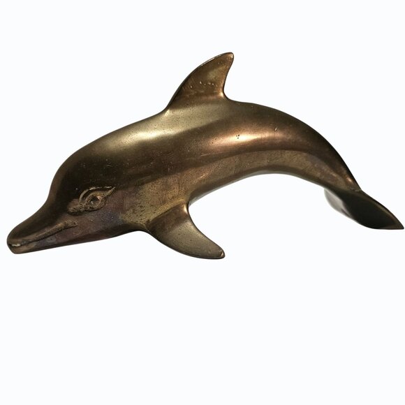Vintage Brass Dolphin Figurine Paperweight Display Piece - Picture 6 of 10